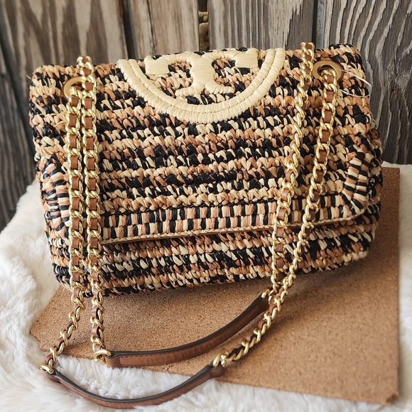 Tory Burch Fleming Large Soft Raffia Convertible Bag - Picture 1 of 13